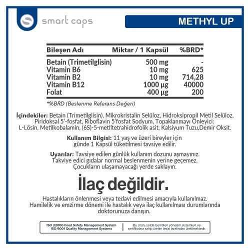 Smartcaps Methylup Active B Comlex + TMG 60 Kapsül