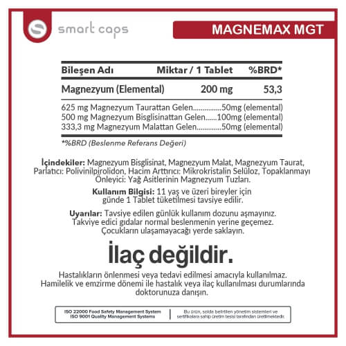 Smartcaps Magnemax MGT Magnezyum Kompleks 30 Tablet
