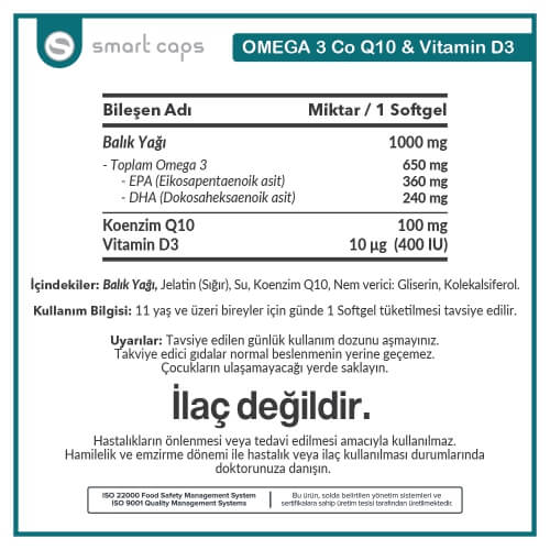 Smart Caps Omega 3 Koenzim Q10 & Vitamin D3 30 Softjel