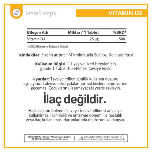 Smart Caps Vitamin D3 120 Tablet